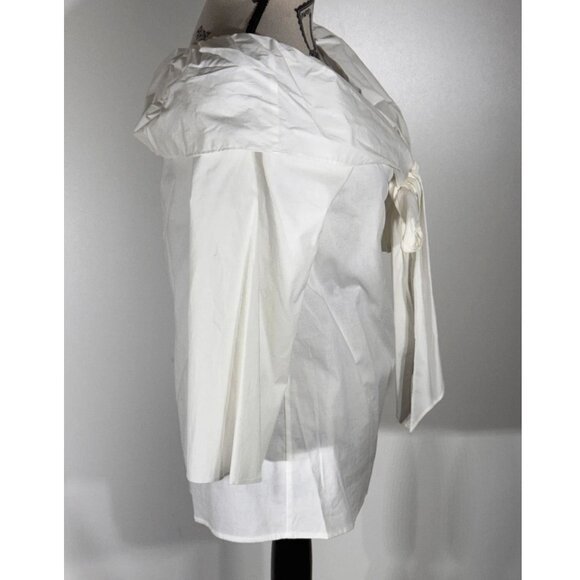 PLEIONE Off the Shoulder Front Tie Blouse, White, Women's Size Large - Picture 5 of 6
